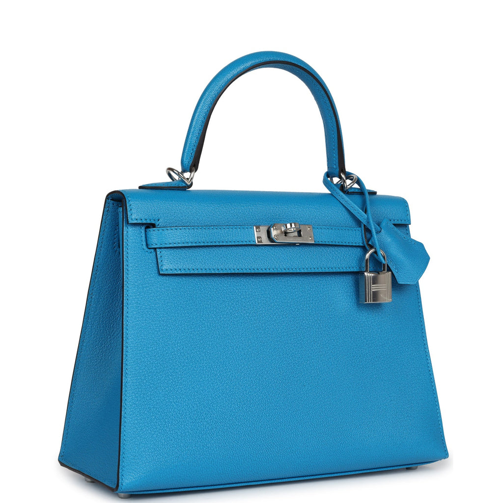 Hermès Kelly Sellier 25 Bleu Zanzibar Chevre Palladium Hardware