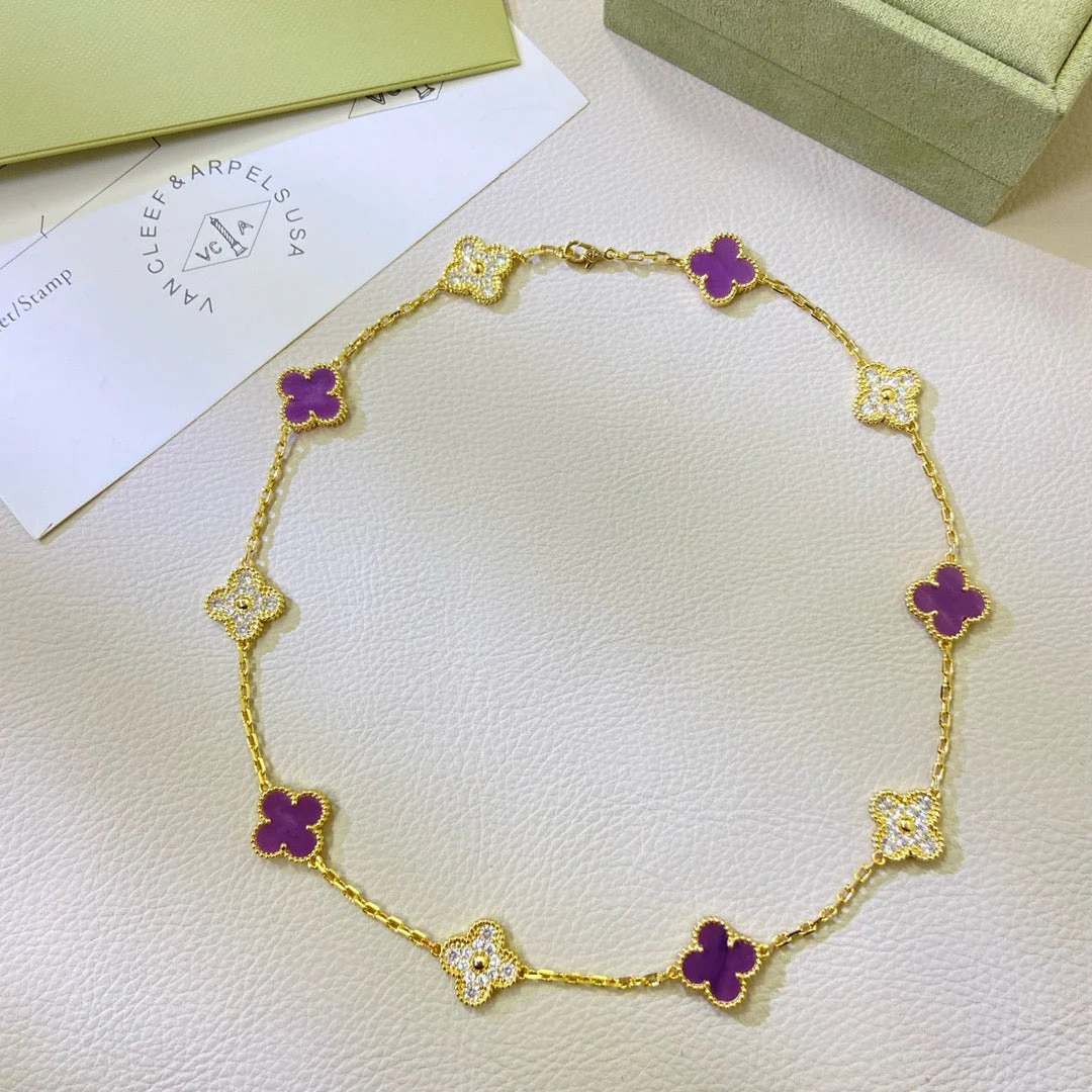 Regalia jewelryCLOVER 10 MOTIFS  PURPLE VIOLET DIAMOND NECKLACE