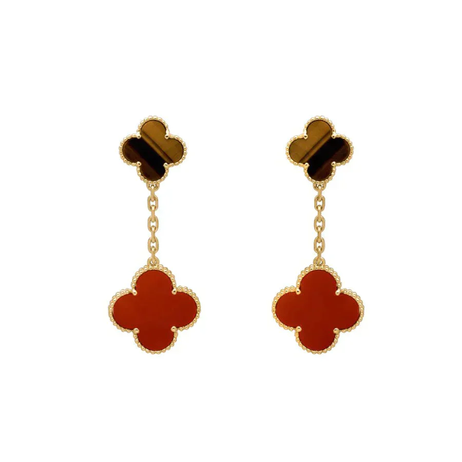 Regalia jewelryCLOVER  2 MOTIF  TIGER EYE CARNELIAN EARRINGS