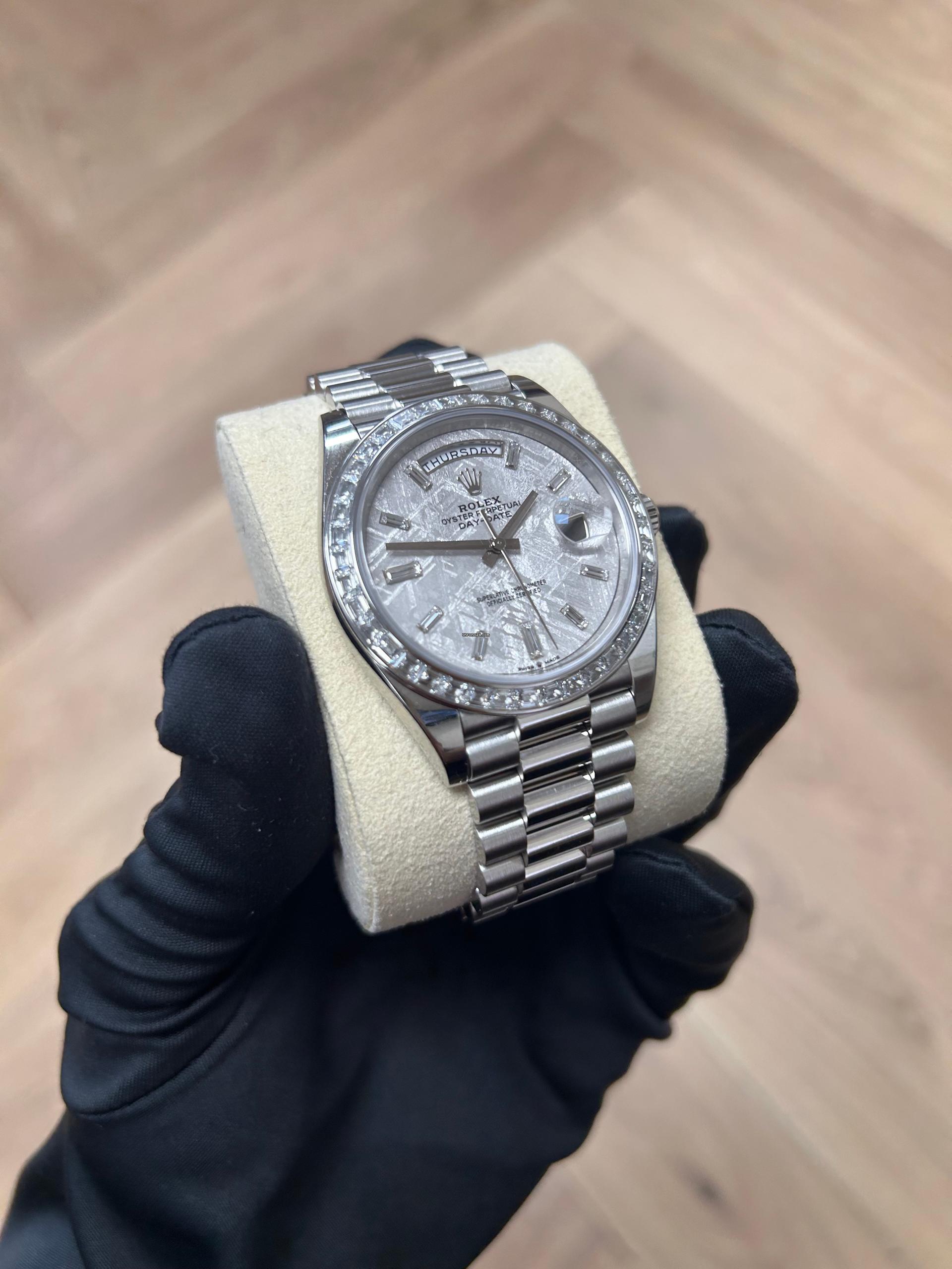 【Super Clone】ROLEX Day-Date 40mm 228396TBR-0027 Meteoriate Baguette Diamond Dial and Bezel Watch