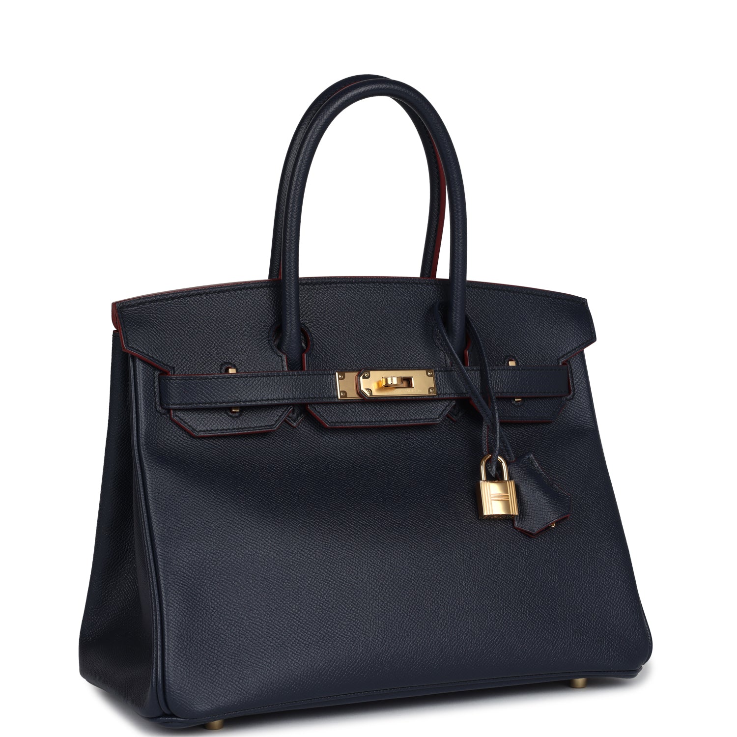 Hermès Birkin 30 Bleu Indigo and Rouge H Contour Epsom Gold Hardware