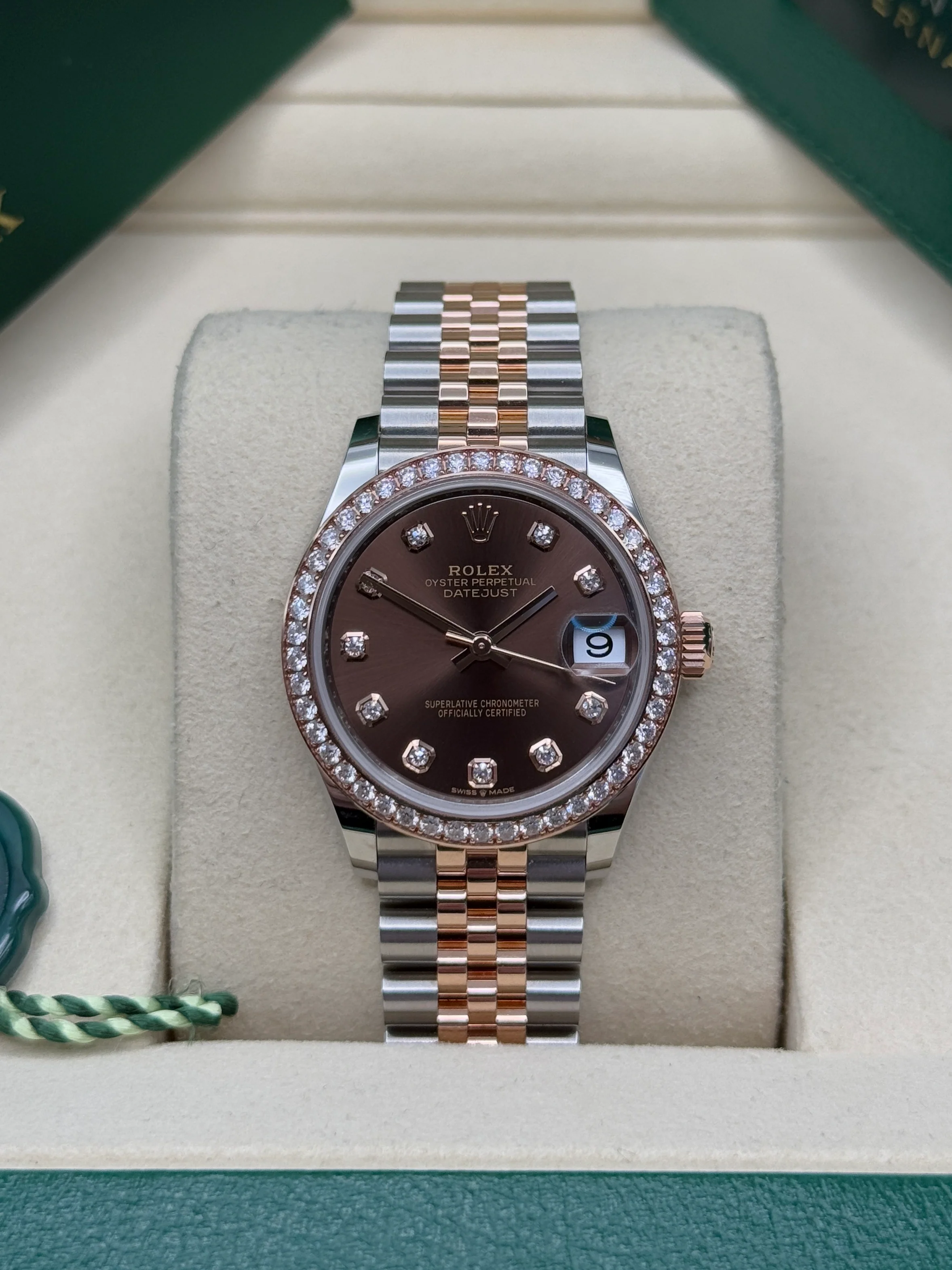 【Super Clone】ROLEX Datejust m278381-0027/0028 Chocolate Diamond 31mm Dial Diamond-Set Bezel and Oyster Bracelet Watch