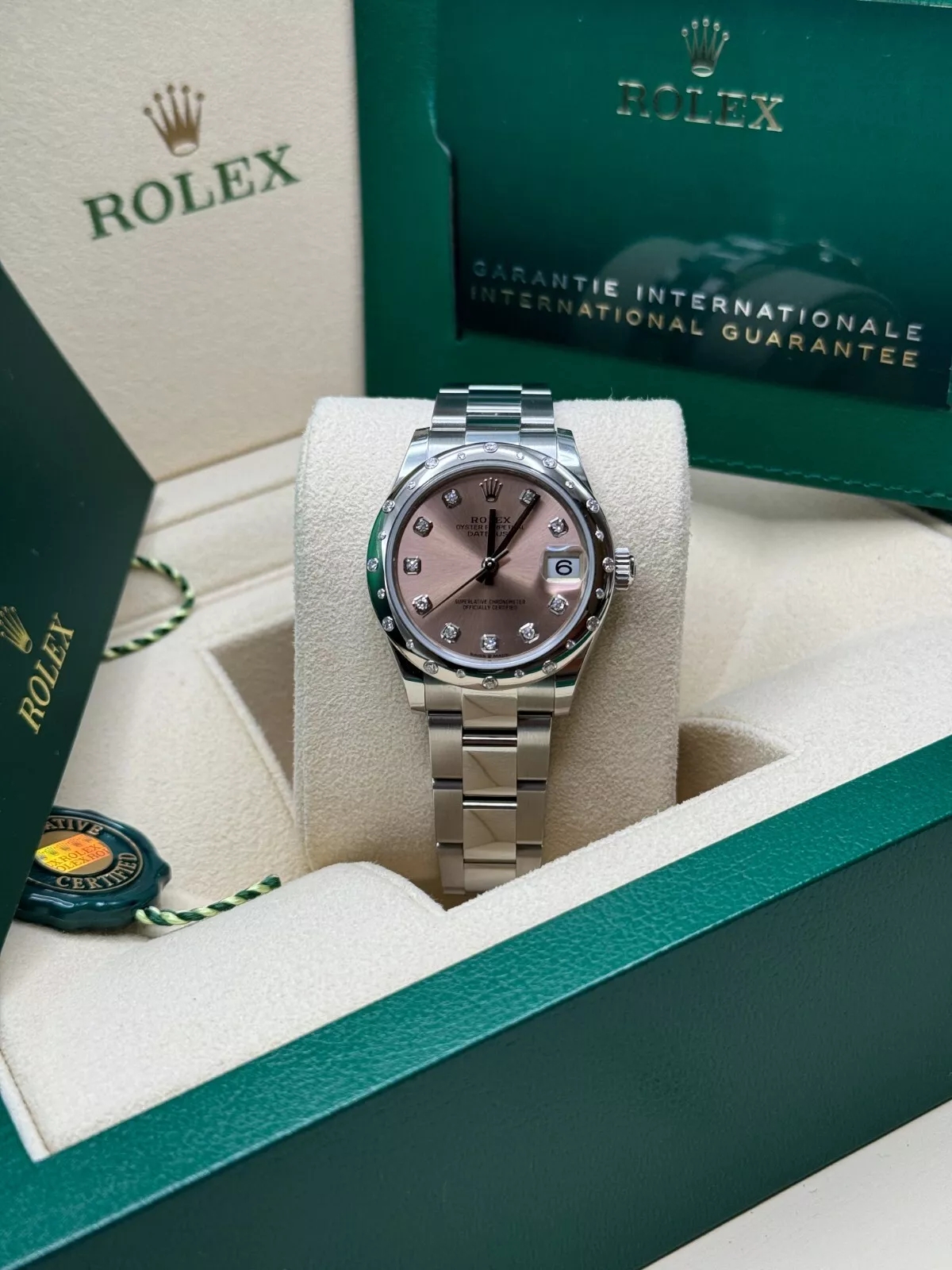 【Super Clone】ROLEX Datejust m278344-0033/0034 Pink Dial 31mm Domed Diamond Oyster Watch
