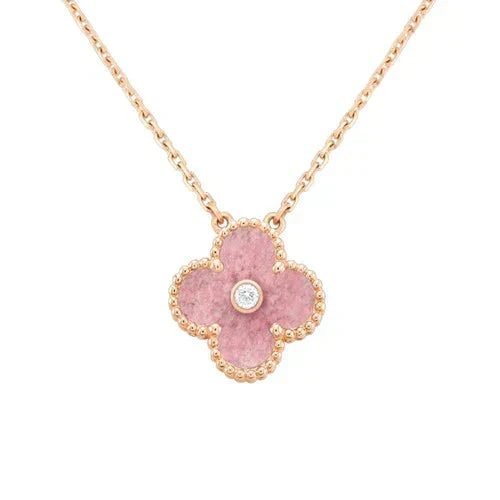 Regalia jewelryCLOVER 15MM DIAMOND RHODONITE NECKLACE