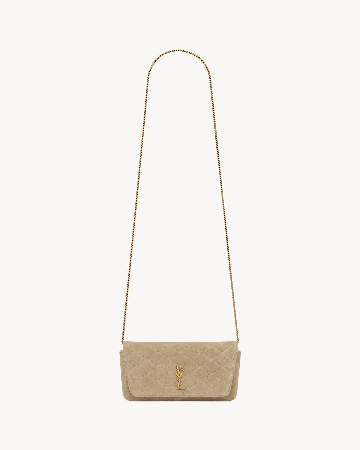 YSL Gaby Chain Phone Holder in Quilted Suede