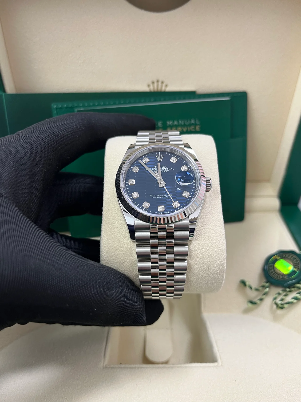 【Super Clone】ROLEX  Datejust 36mm 126234 Blue Fluted Motif Diamond Dial Jubilee Bracelet Watch
