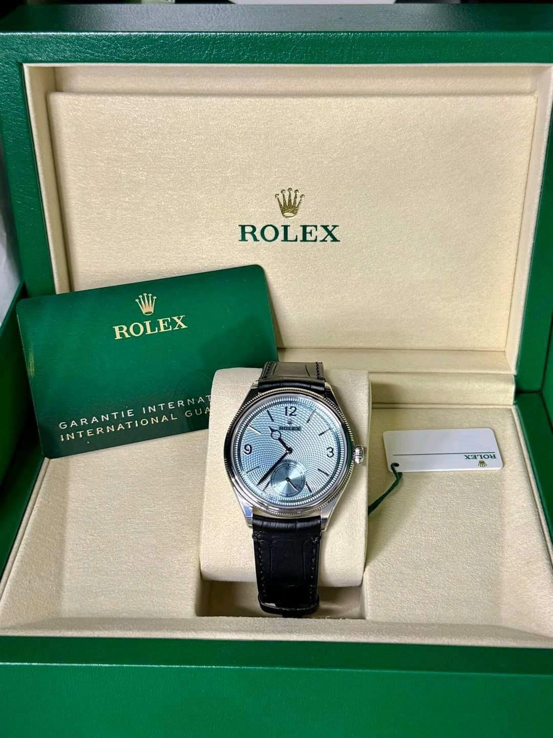 【Super Clone】ROLEX 1908 Platinum Ice Blue Dial Black Alligator Strap - 52506-0003