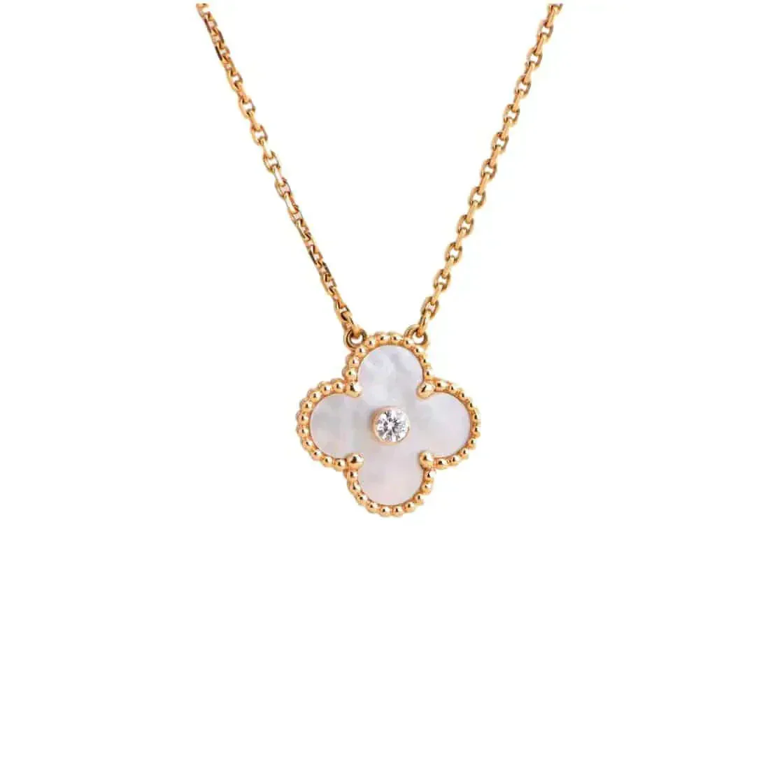 Regalia jewelryCLOVER 15MM DIAMOND WHITE FRITILLARIA NECKLACE