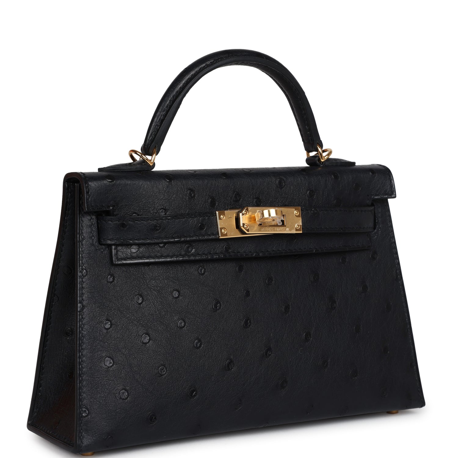 Hermès Kelly Sellier 20 Black Ostrich Gold Hardware