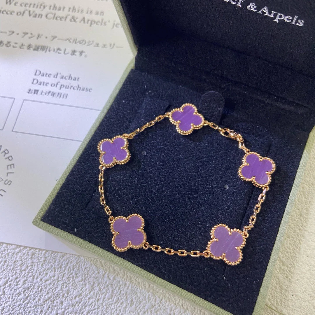 Regalia jewelryCLOVER  5 MOTIFS  PURPLE VIOLET BRACELET