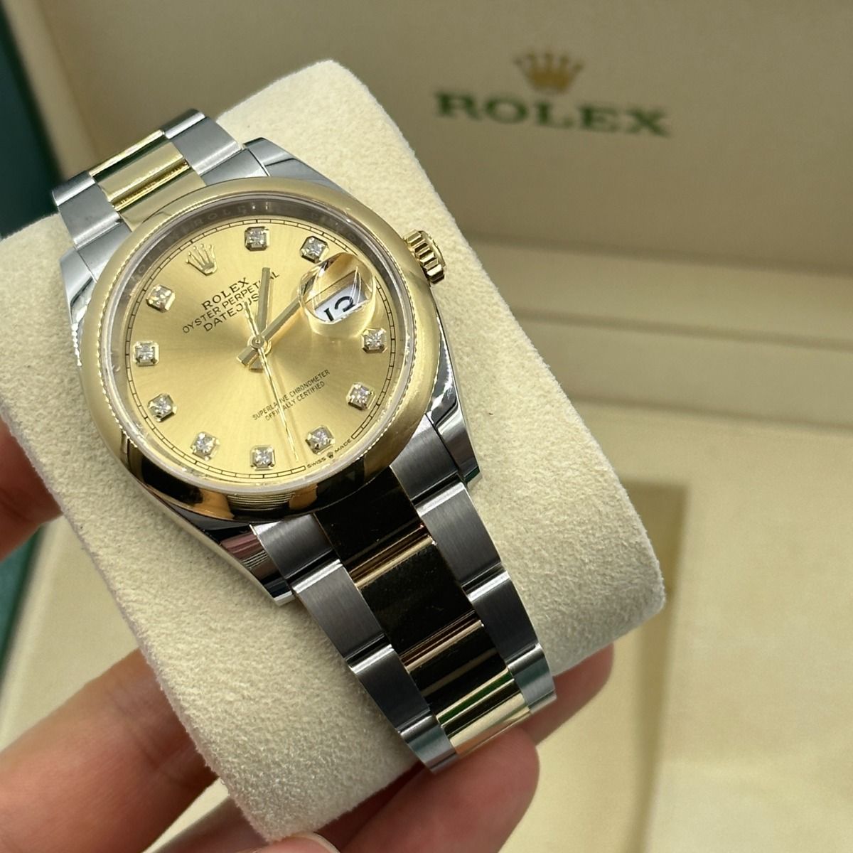 【Super Clone】RLX  Datejust 36mm 126203 Champagne Set with Diamonds Dial Domed Bezel Oyster Bracelet