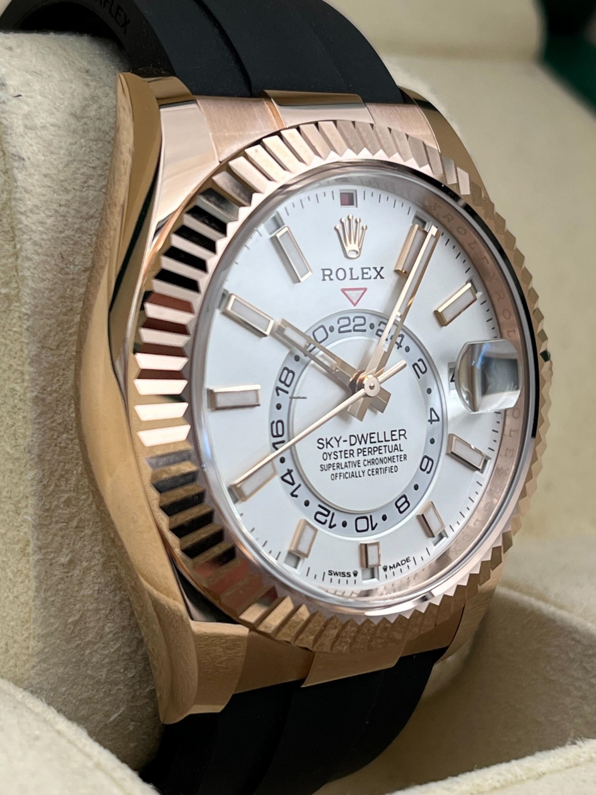 【Super Clone】ROLEX Sky-Dweller 42mm Rose Gold White Dial Oysterflex - 336235