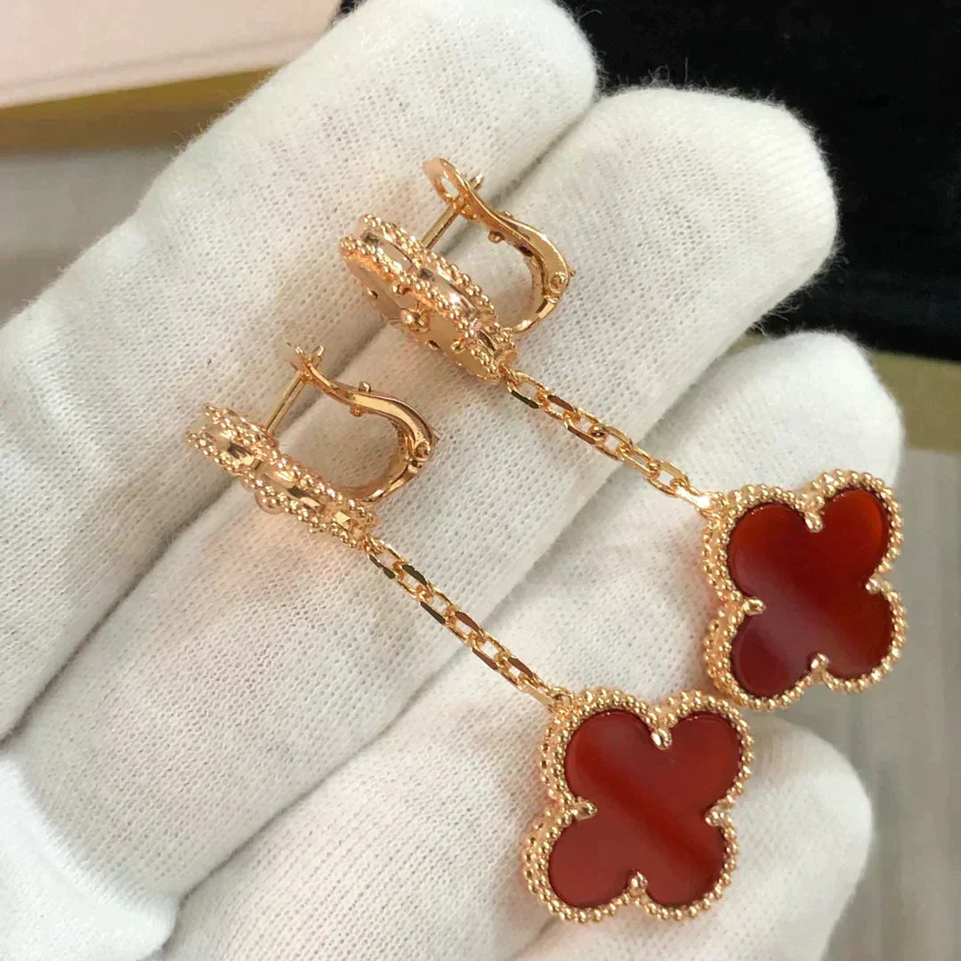 Regalia jewelryCLOVER 2 MOTIF  LASER CARNELIAN EARRINGS