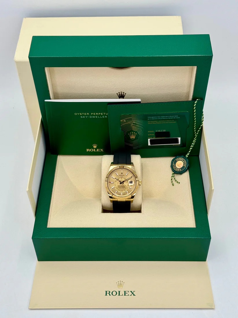 【Super Clone】ROLEX Sky-Dweller 42mm Yellow Gold Champagne Dial Oysterflex - 336238