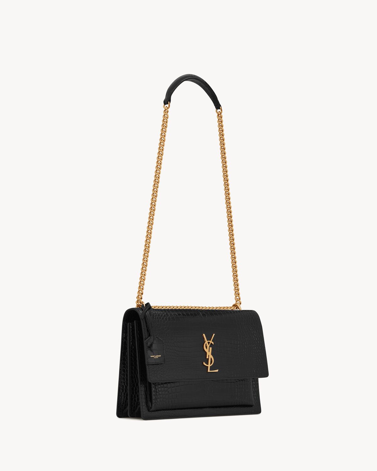 YSL Sunset Large in Crocodile-Embossed Leather
