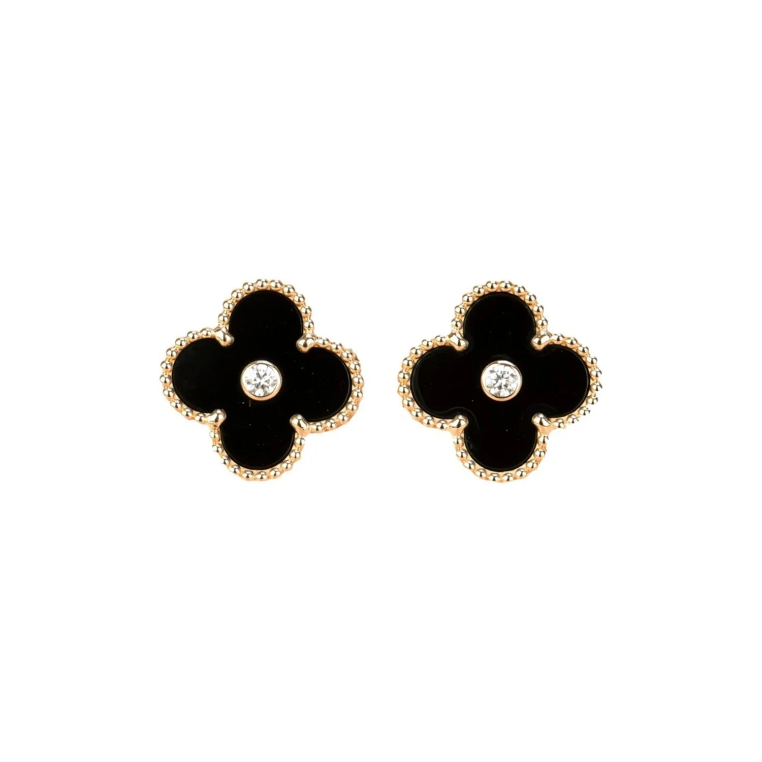 Regalia jewelryCLOVER MEDIUM 1 MOTIFS ONYX DIAMOND EARRINGS
