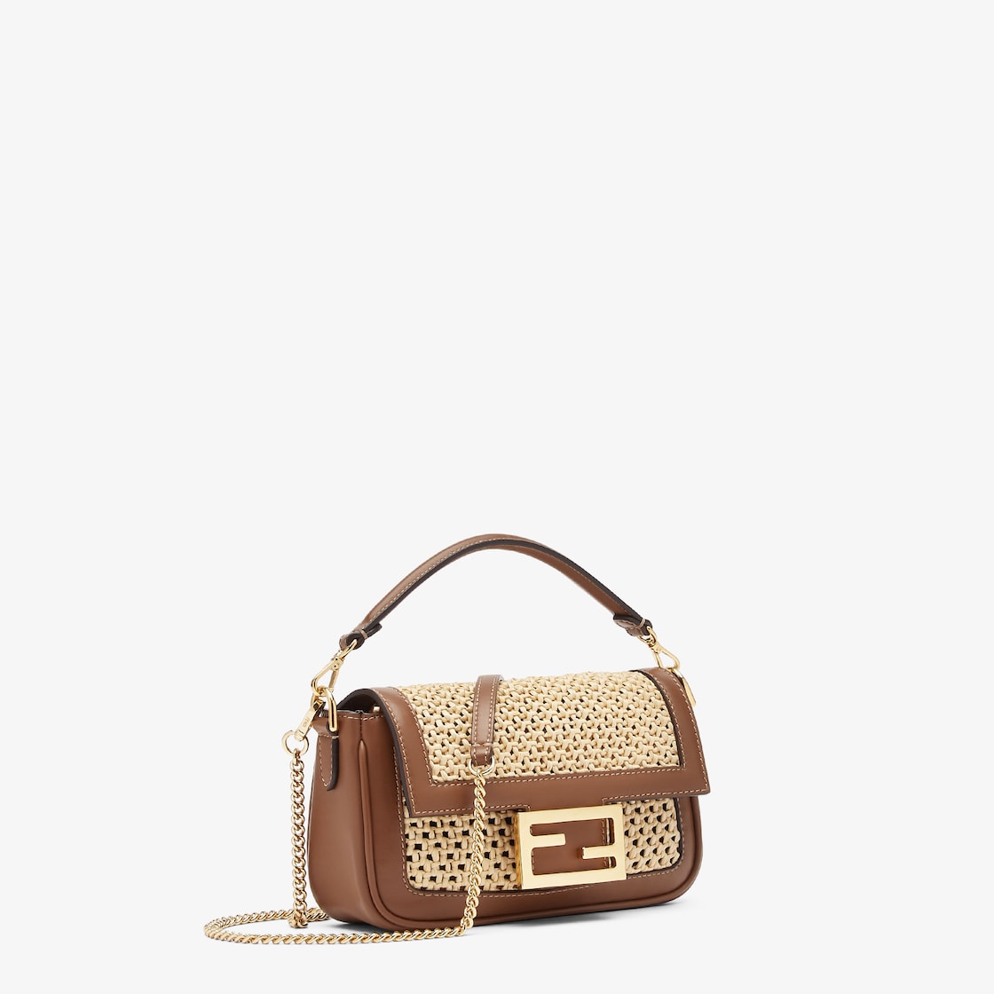 Baguette Mini Brown Leather and Macramé Bag