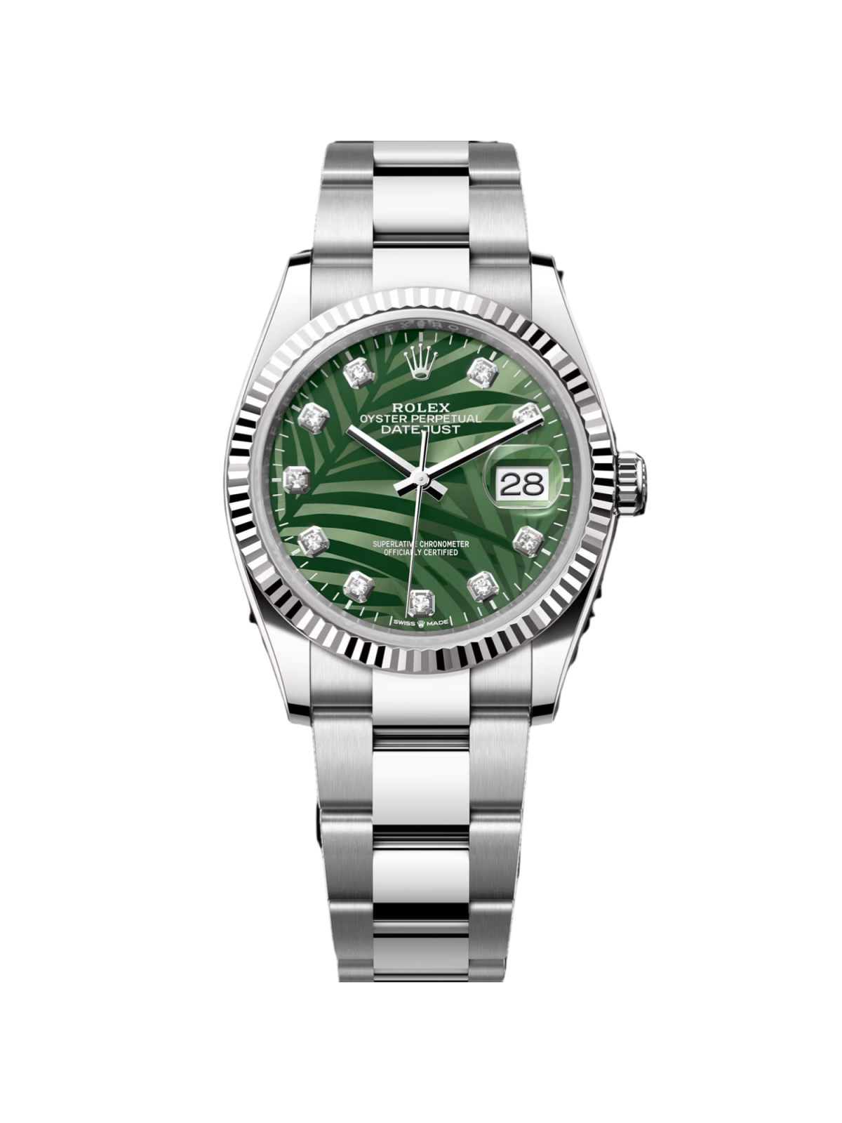 【Super Clone】ROLEX  Datejust 36mm 126234 Olive Green Palm Motif Diamond Dial Jubilee Stainless Steel Watch