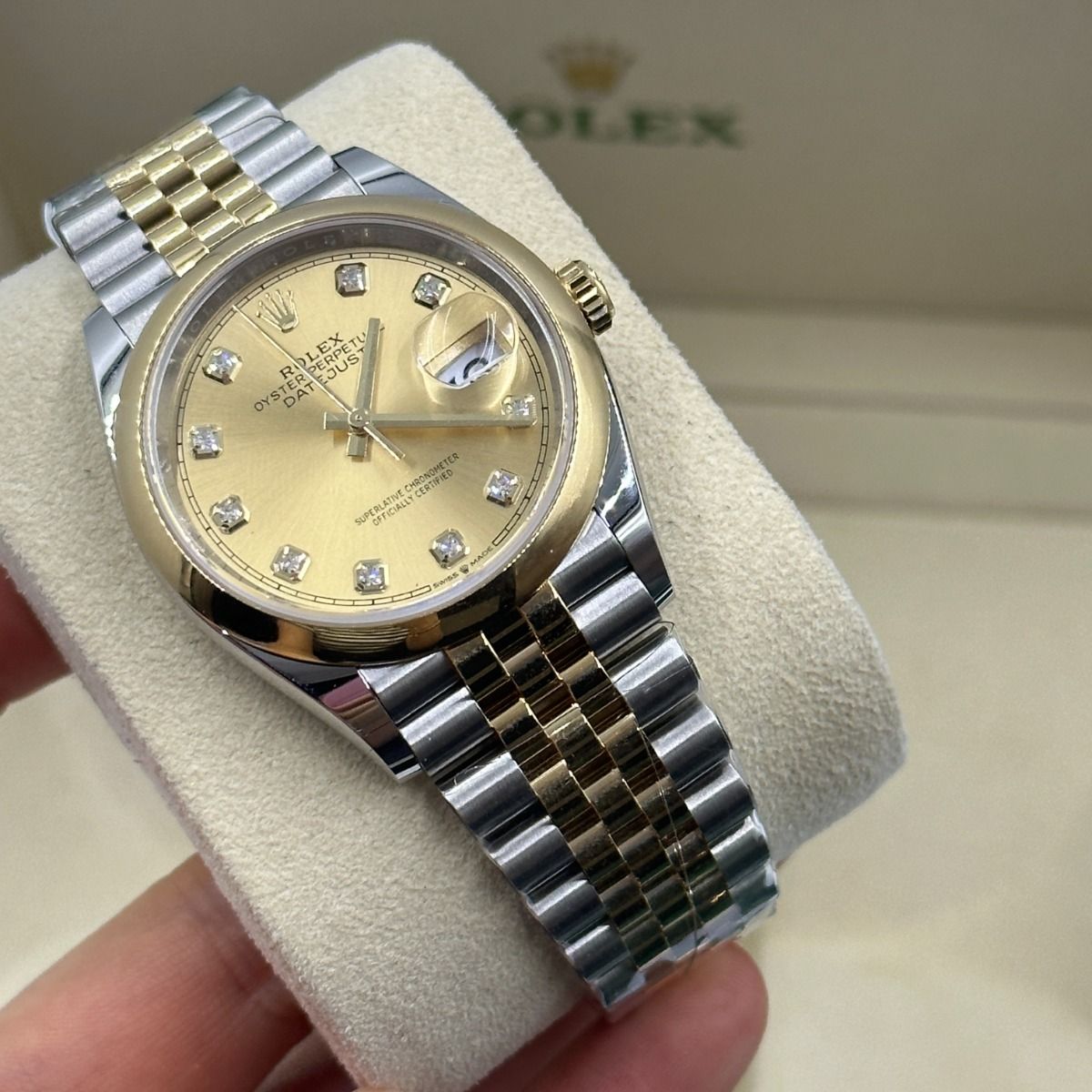 【Super Clone】RLX  Datejust 36mm 126203 Champagne Set with Diamonds Dial Domed Bezel Oyster Bracelet
