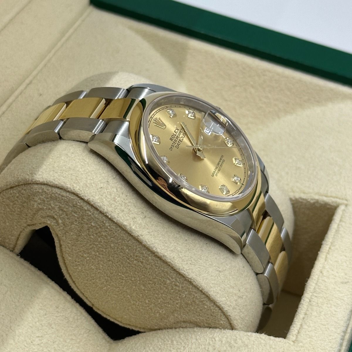 【Super Clone】RLX  Datejust 36mm 126203 Champagne Set with Diamonds Dial Domed Bezel Oyster Bracelet