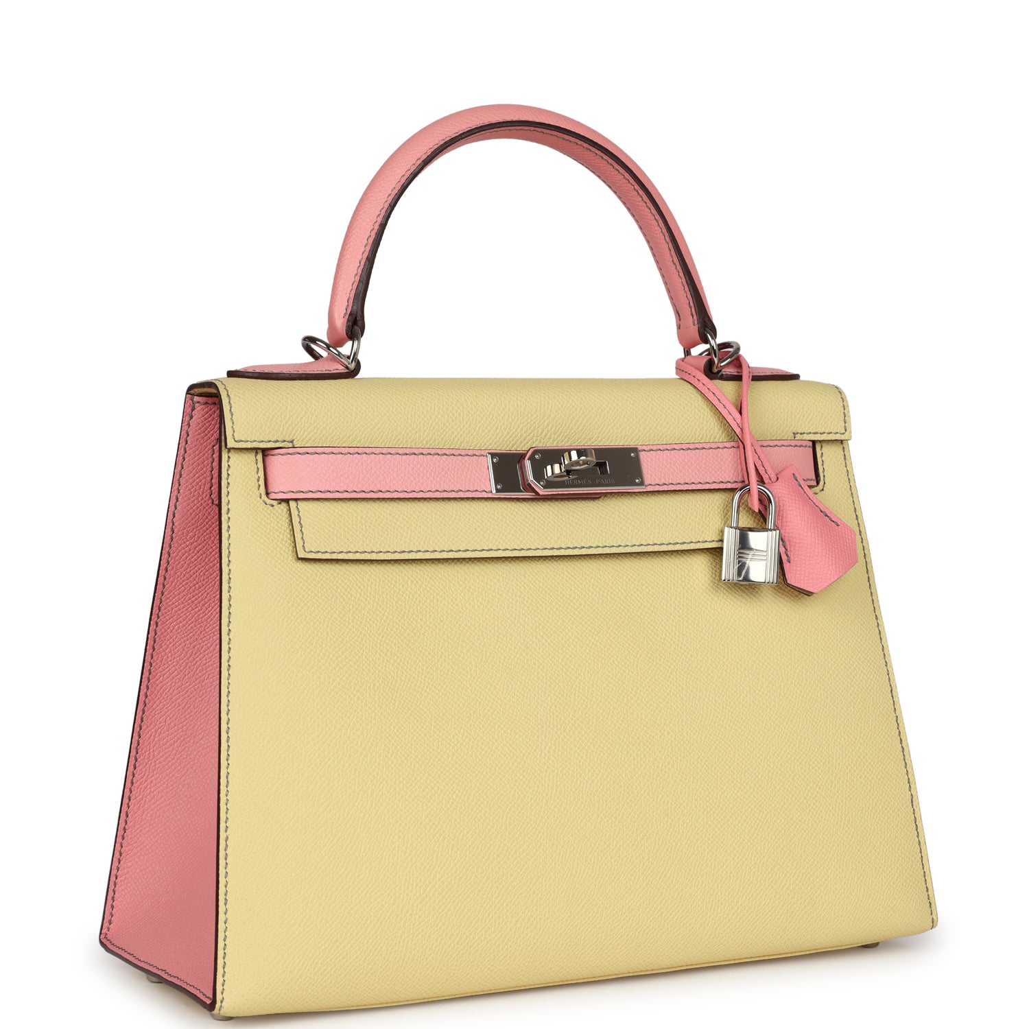 Hermès Special Order (HSS) Kelly Sellier 28 Rose Confetti and Jaune Poussin Epsom Palladium Hardware