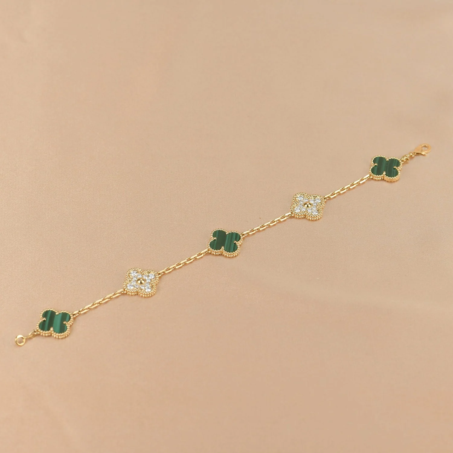 Regalia jewelryCLOVER  5 MOTIF MALACHITE DIAMOND BRACELET