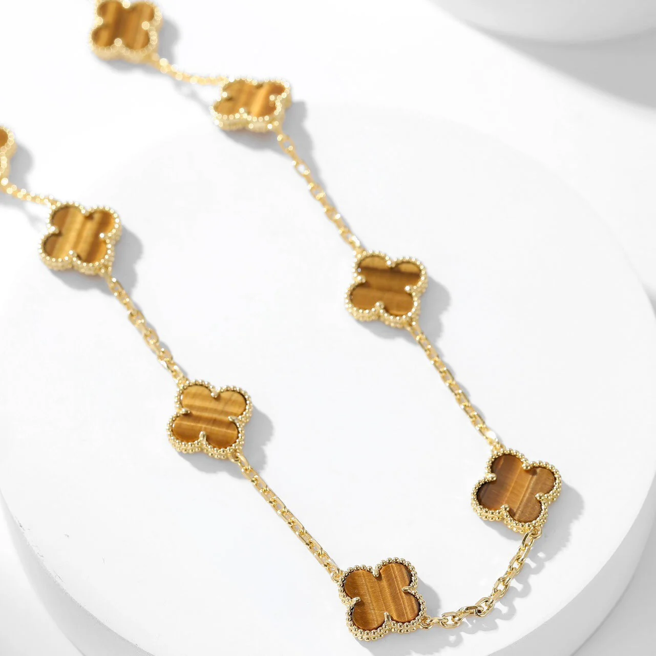 Regalia jewelryCLOVERS THE 10-MOTIFS TIGER EYE NECKLACE