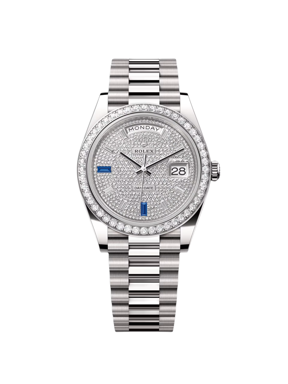 【Super Clone】ROLEX 228349RBR-0036 Day-Date 40mm 18k White Gold Paved With Diamonds Watch