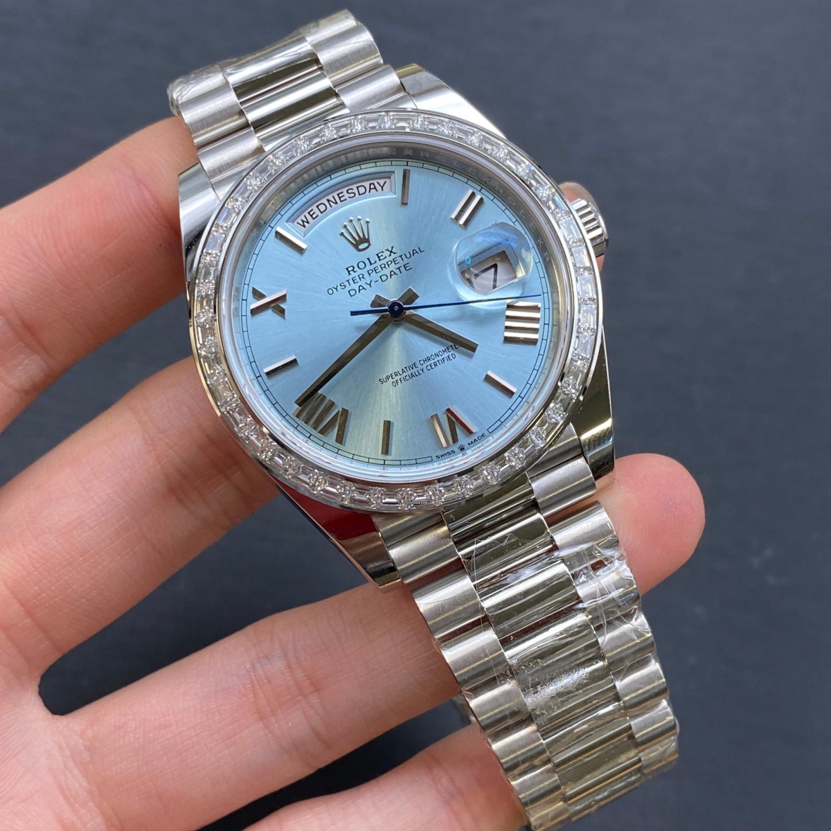【Super Clone】ROLEX Day-Date 40mm 228396TBR-0030 Ice Blue Roman Dial