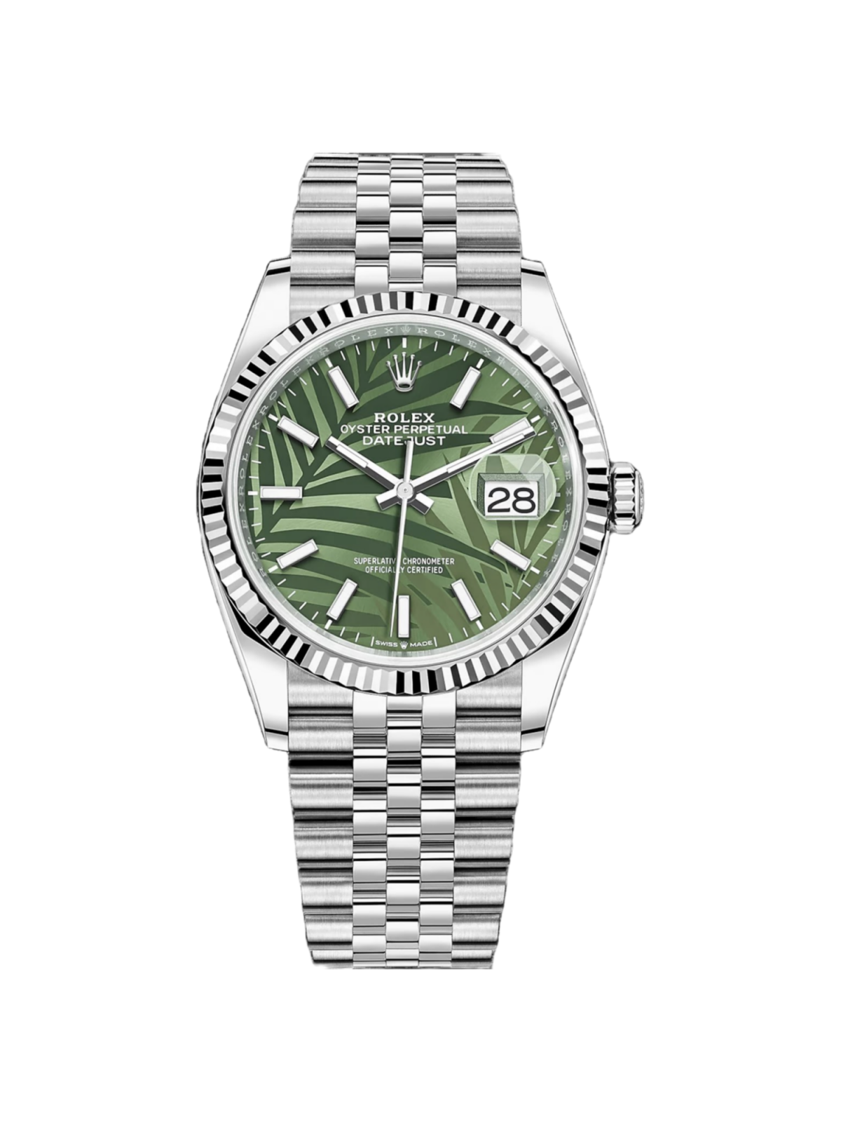 【Super Clone】ROLEX  Datejust 36mm 126234 Olive Green Palm Motif Dial Jubilee Stainless Steel Watch
