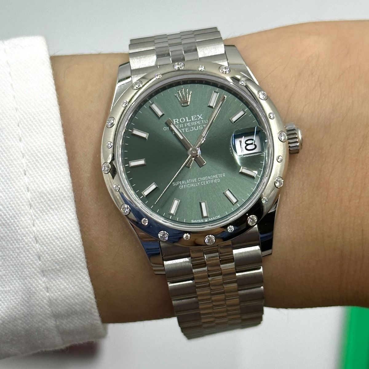 【Super Clone】ROLEX Datejust m278344-0019/0020 Mint Green Dial 31mm Domed Diamond Oyster Watch