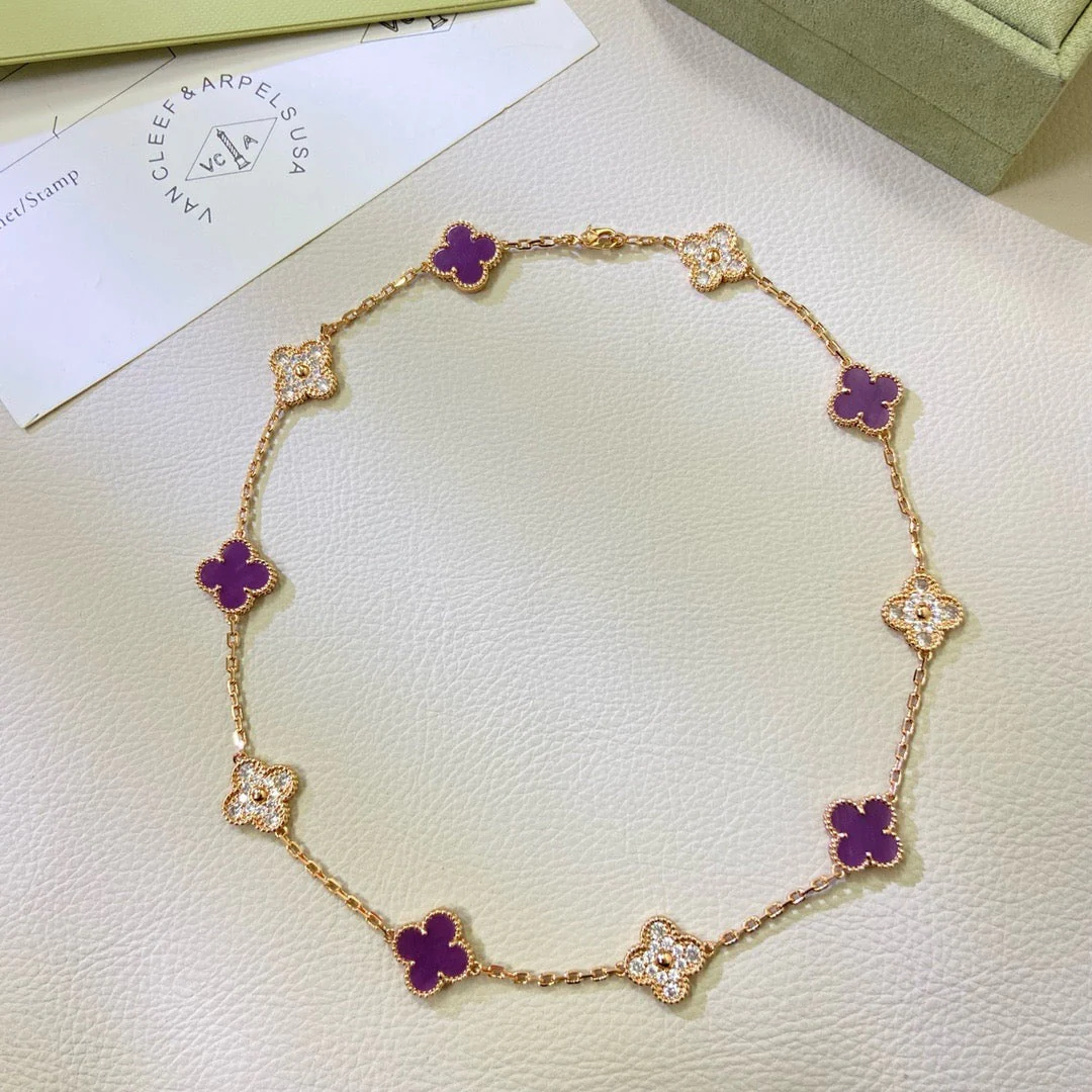 Regalia jewelryCLOVER 10 MOTIFS  PURPLE VIOLET DIAMOND NECKLACE