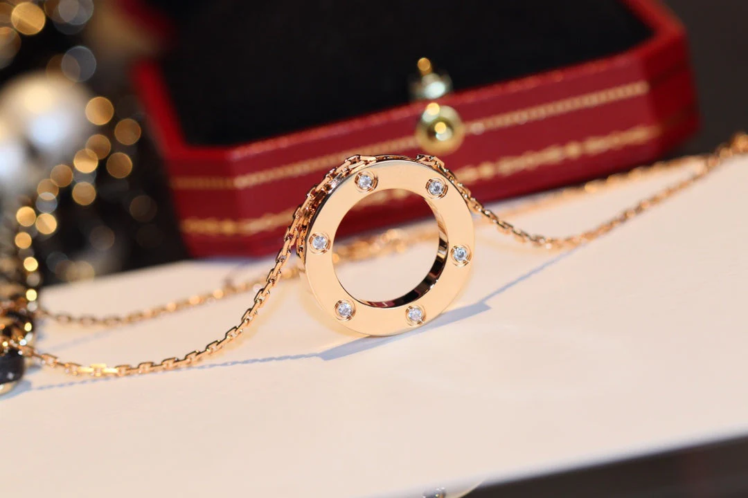 Regalia jewelryLOVE NECKLACE 16MM 6 DIAMONDS PINK GOLD