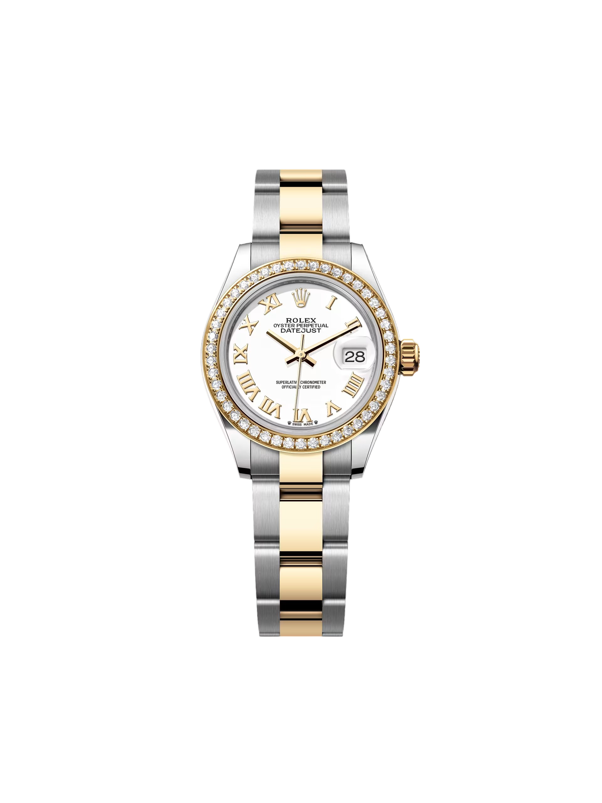 【Super Clone】ROLEX Lady-Datejust 28mm 279383RBR White Roman Dial Yellow Rolesor Oyster Bracelet