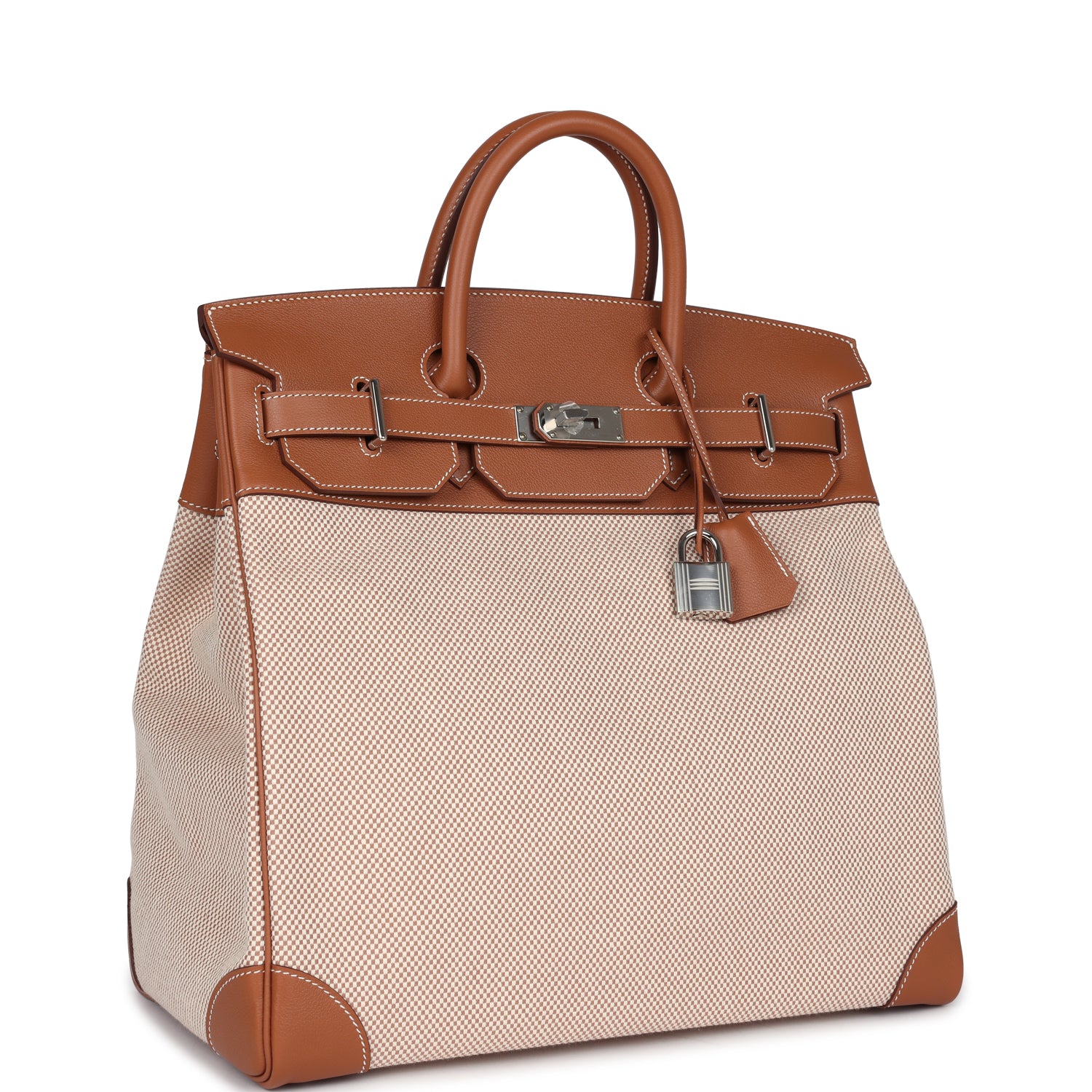 Hermès Birkin HAC 40 Gold Evercolor and Ecru Toile Palladium Hardware