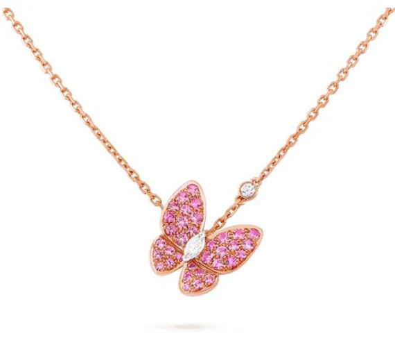 Regalia jewelryBUTTERFLY RED DIAMOND ROSE GOLD NECKLACE