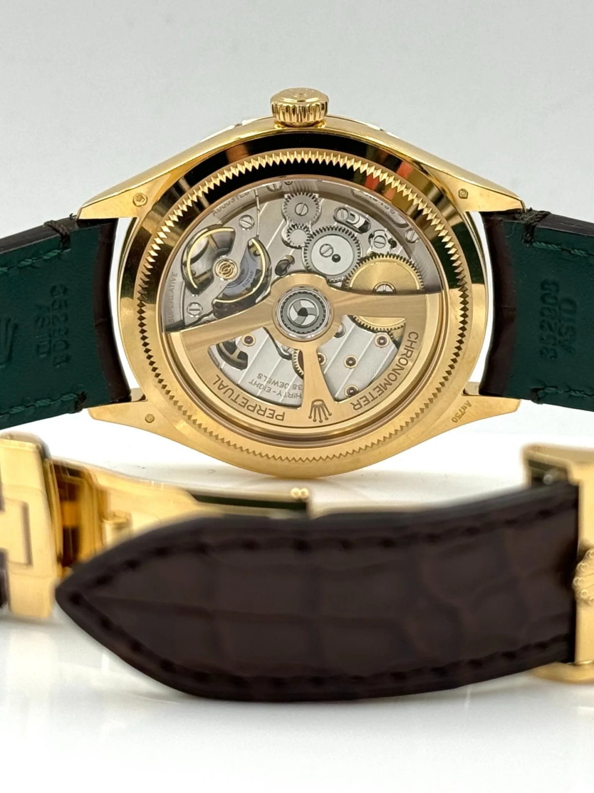 【Super Clone】ROLEX 1908 Yellow Gold White Dial Brown Alligator Strap - 52508-0006