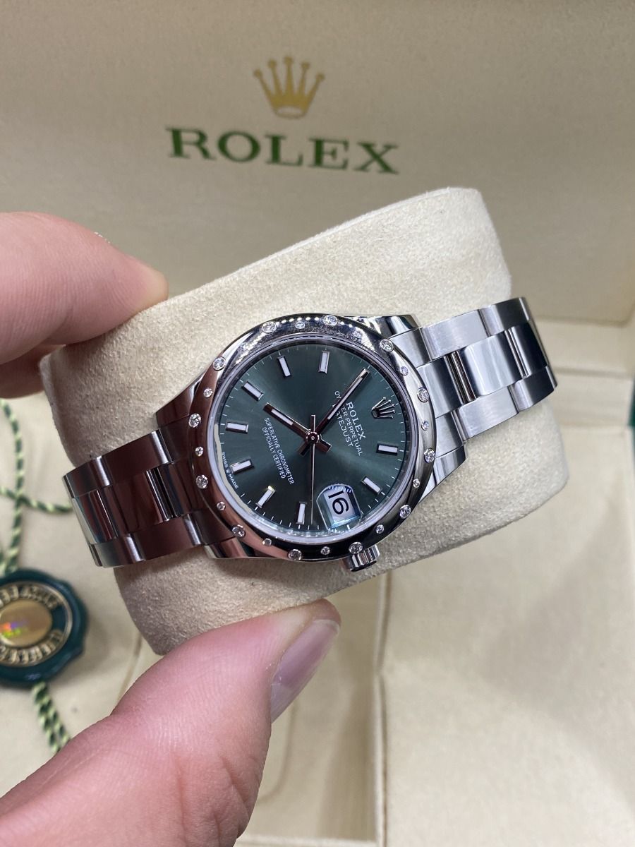【Super Clone】ROLEX Datejust m278344-0019/0020 Mint Green Dial 31mm Domed Diamond Oyster Watch