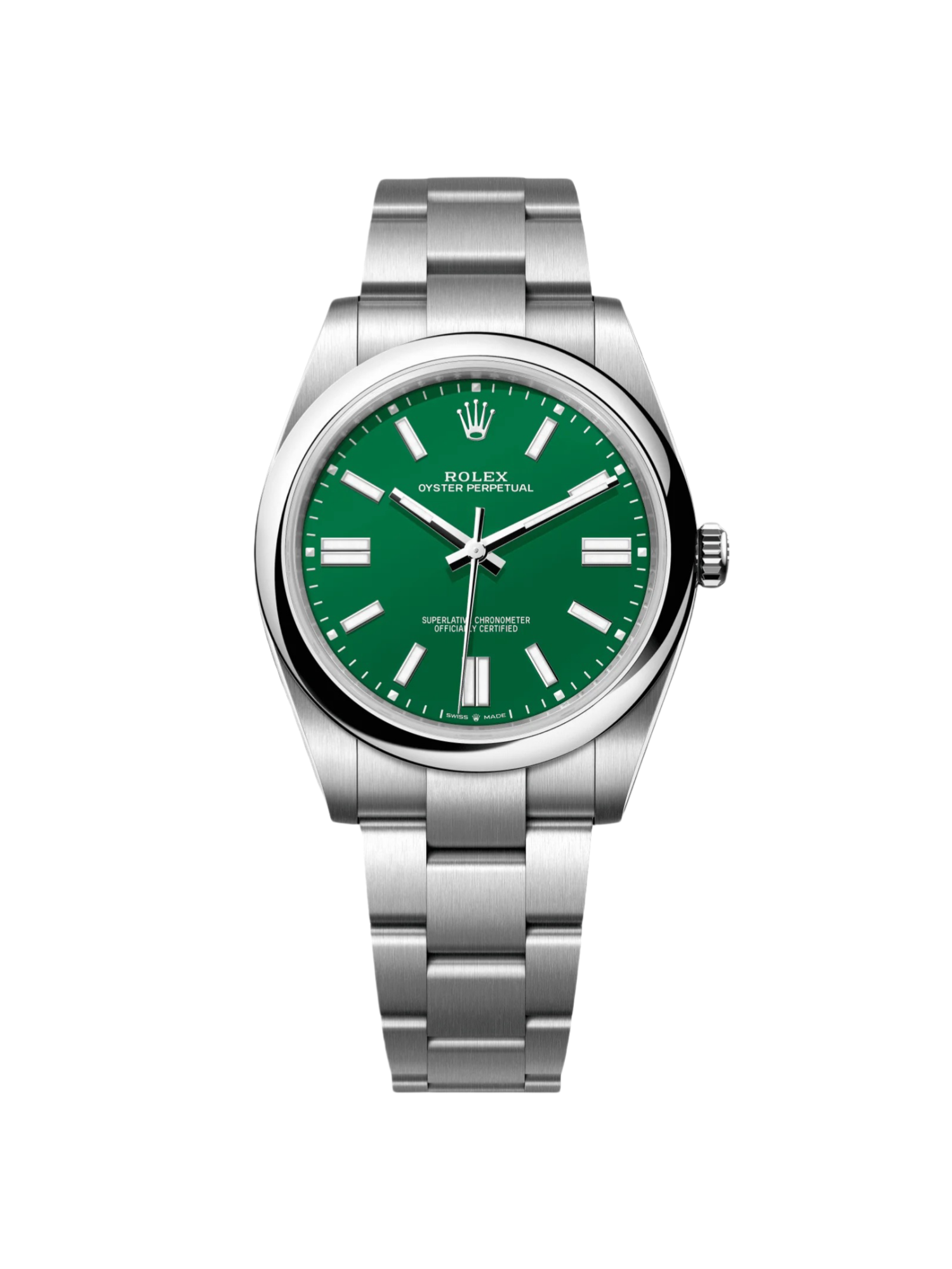 【Super Clone】ROLEX Oyster Perpetual 41mm 124300-0005 Green Index Dial & Smooth Bezel Oyster Bracelet Men's Watch
