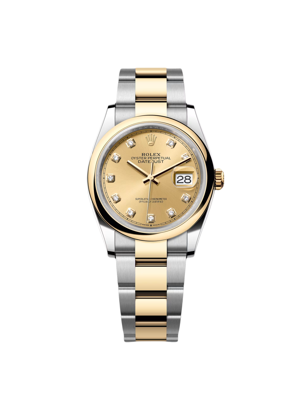 【Super Clone】RLX  Datejust 36mm 126203 Champagne Set with Diamonds Dial Domed Bezel Oyster Bracelet