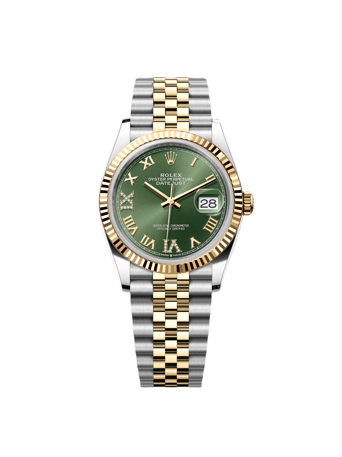 【Super Clone】ROLEX  Datejust 36mm 126233 Olive-green Roman Diamond Dial Two-Tone Jubilee Bracelet