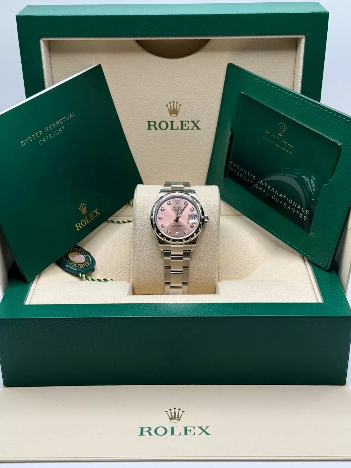 【Super Clone】ROLEX Datejust m278344-0033/0034 Pink Dial 31mm Domed Diamond Oyster Watch