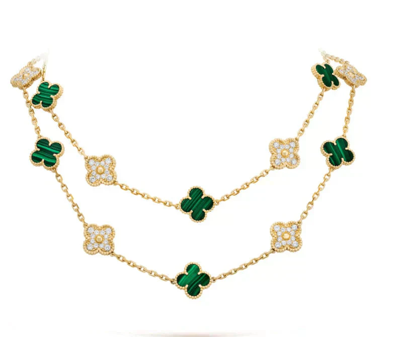 Regalia jewelryCLOVER 20 MOTIFS MALACHITE DIAMOND NECKLACE