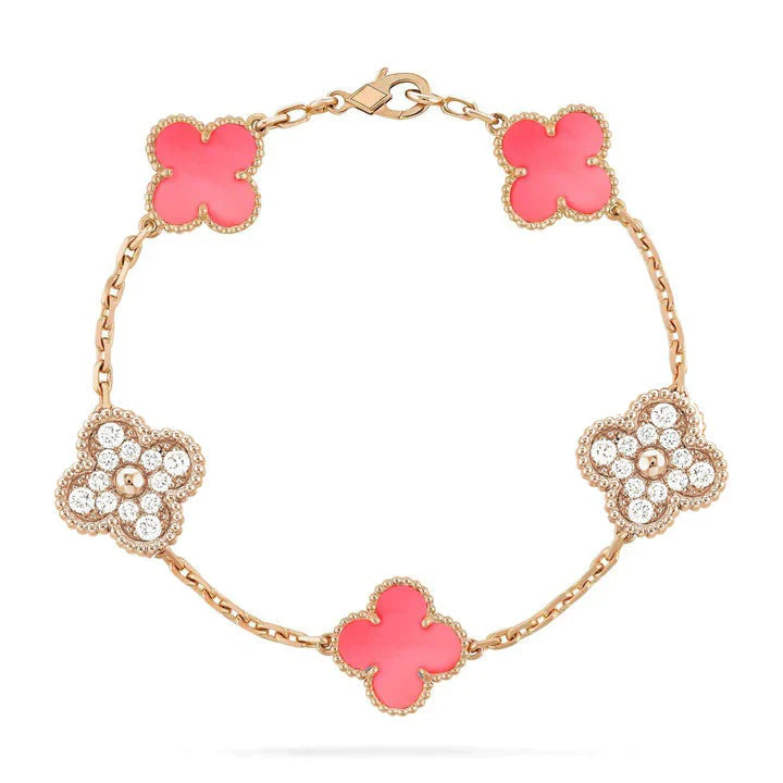 Regalia jewelryCLOVER 5 MOTIF DIAMOND PINK MOP PINK GOLD BRACELET