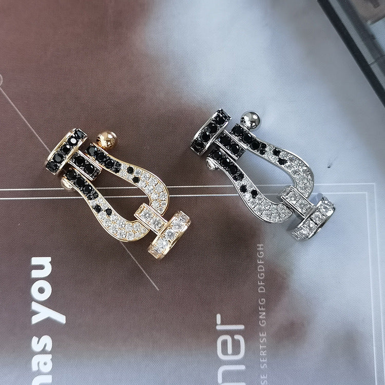 Regalia jewelryFORCE LARGE HORSESHOE BLACK WHITE DIAMOND BRACELET SILVER