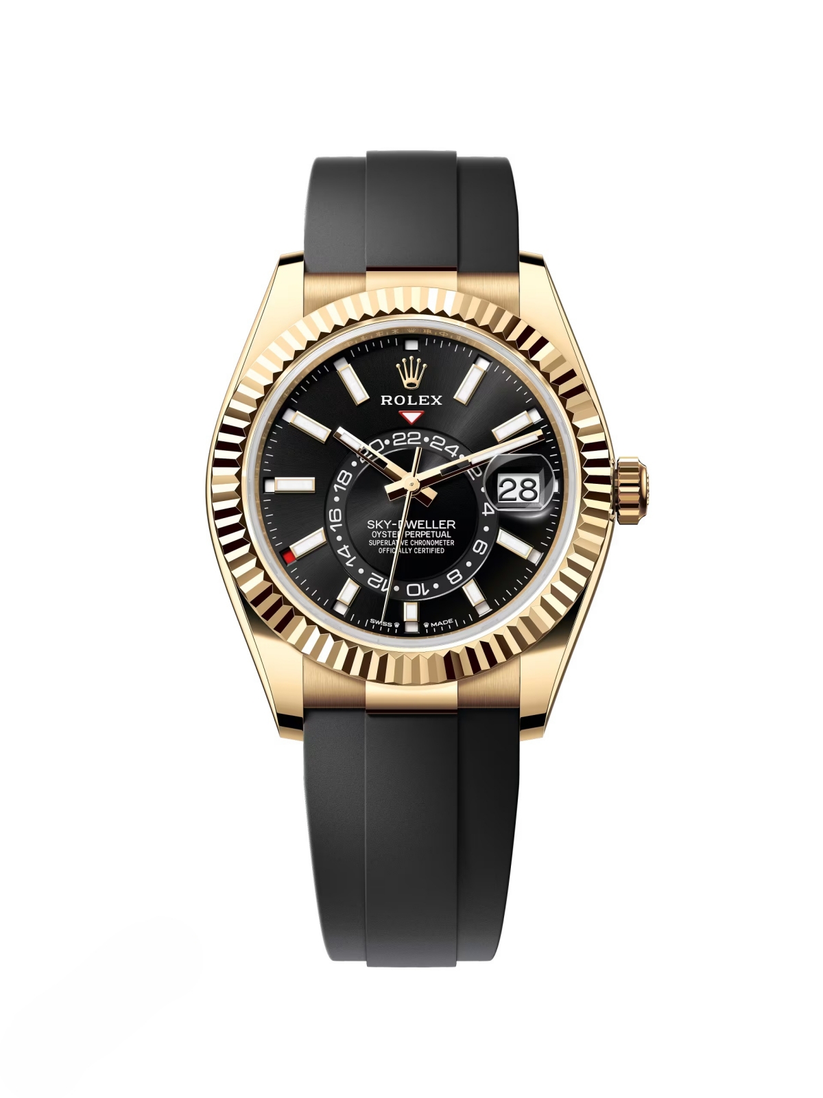 【Super Clone】ROLEX Sky-Dweller 42mm Yellow Gold Black Dial Oysterflex - 336238