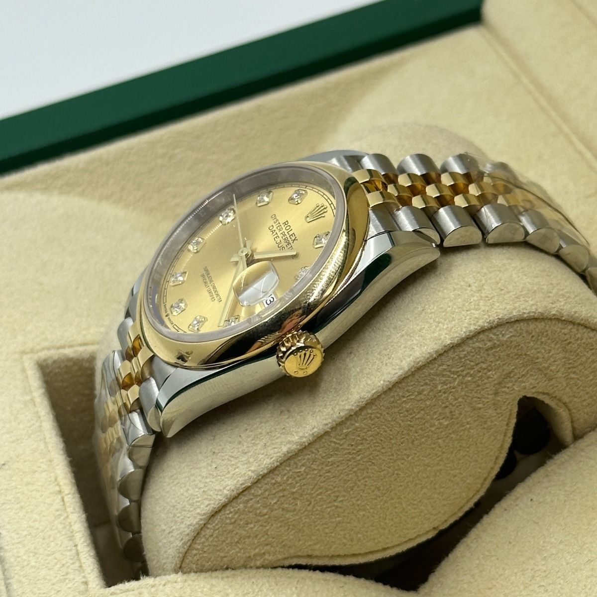 【Super Clone】RLX  Datejust 36mm 126203 Champagne Set with Diamonds Dial Domed Bezel Oyster Bracelet