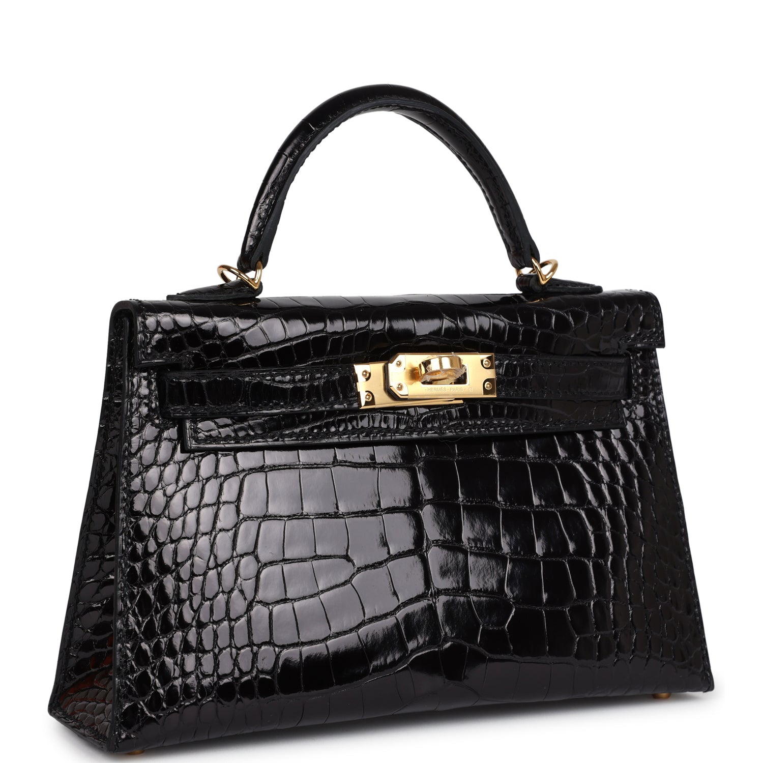 Hermès Kelly Sellier 20 Black Shiny Alligator Gold Hardware