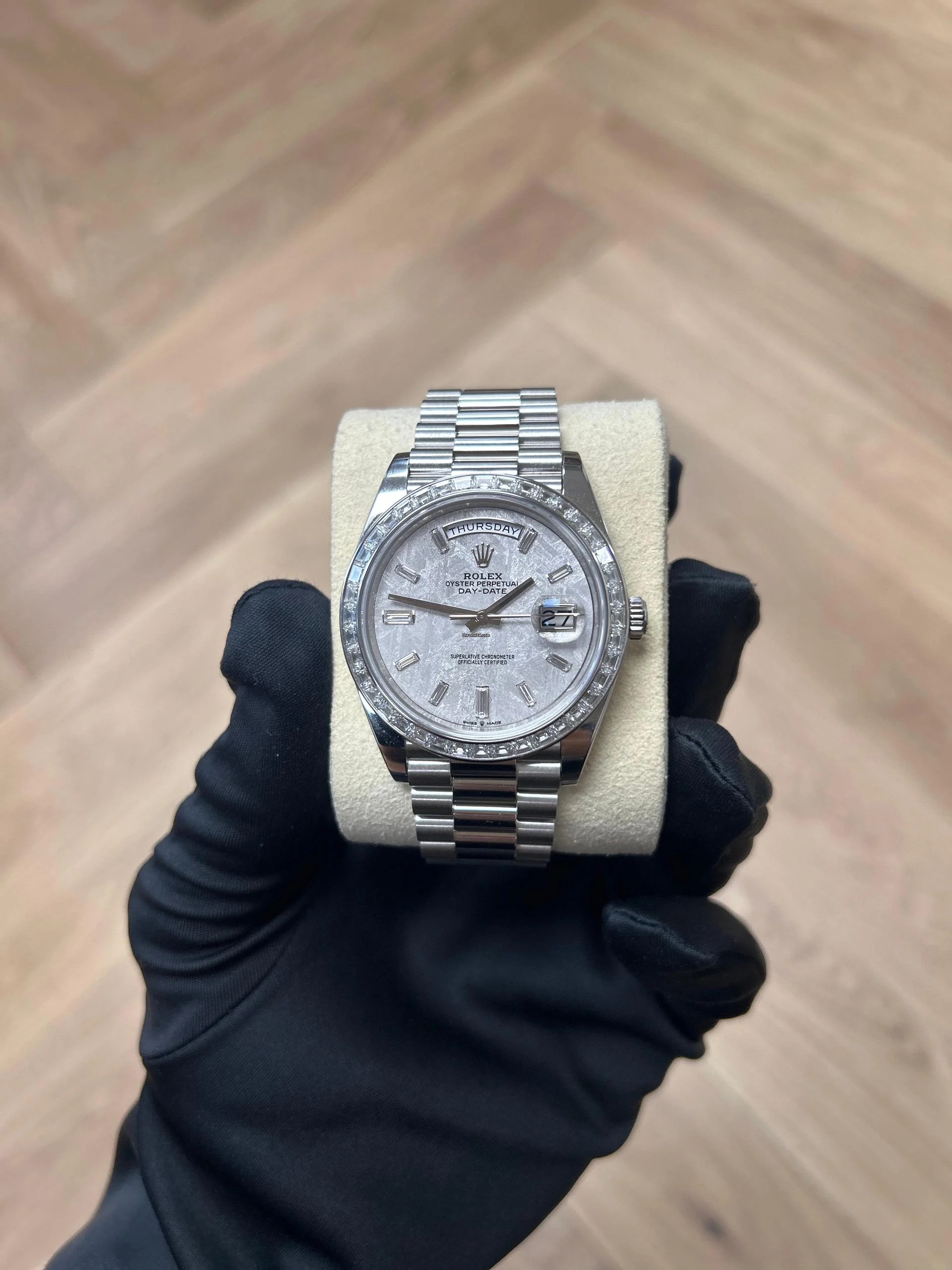 【Super Clone】ROLEX Day-Date 40mm 228396TBR-0027 Meteoriate Baguette Diamond Dial and Bezel Watch