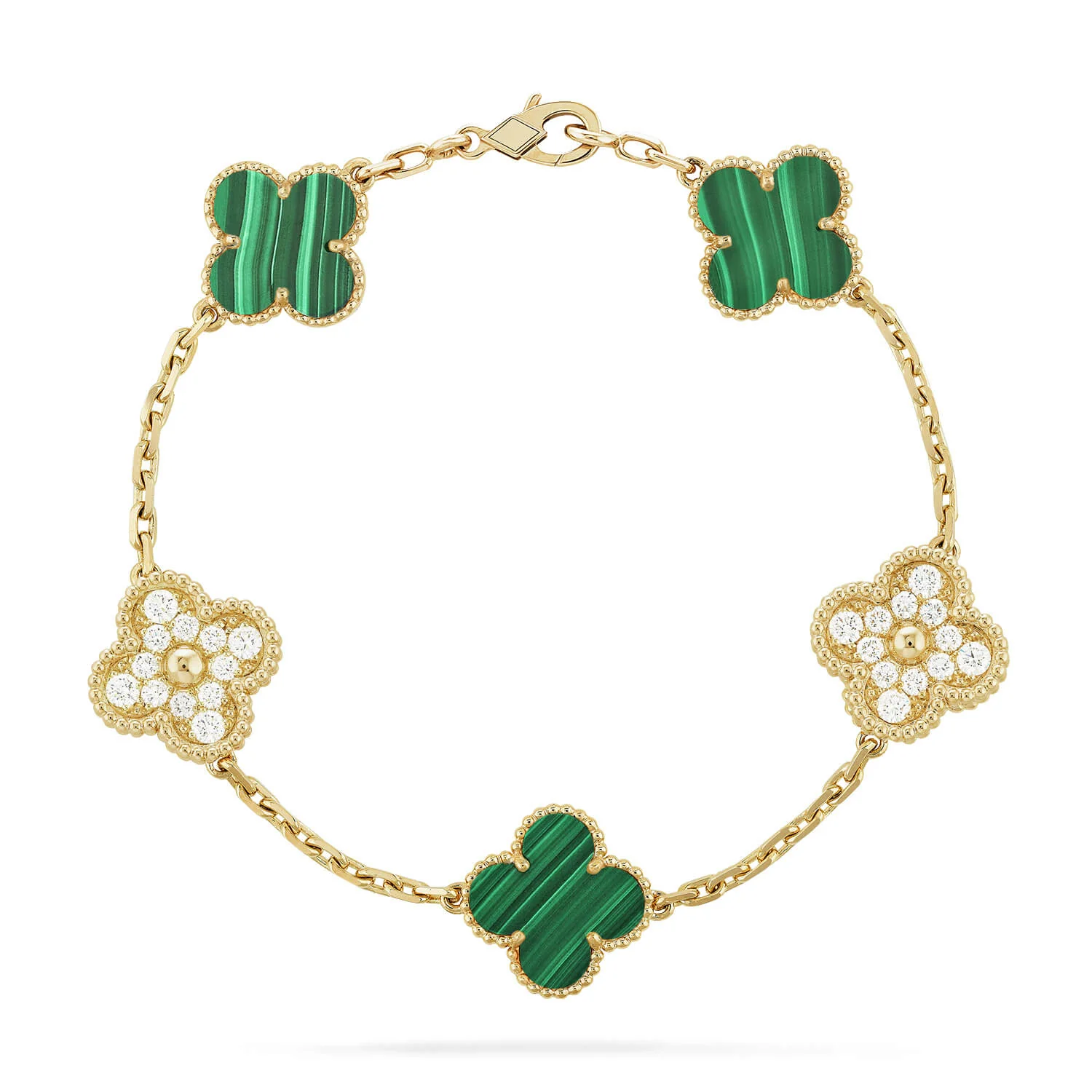 Regalia jewelryCLOVER  5 MOTIF MALACHITE DIAMOND BRACELET